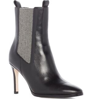 PAIGE Celeste Black Leather & Grey Felt Stiletto Chelsea Booties - Size 8